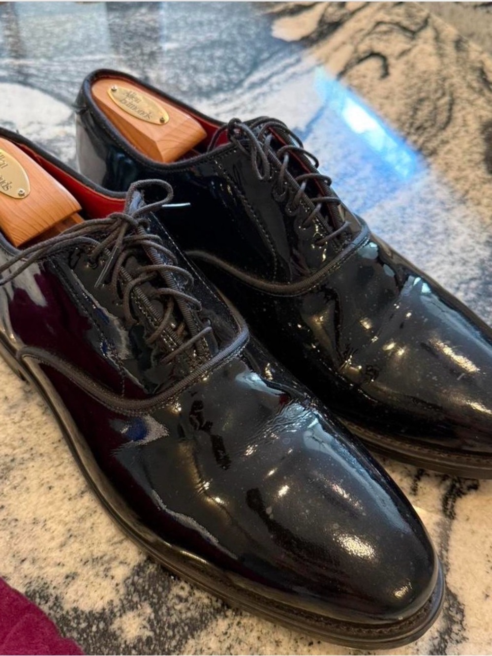 Allen Edmonds Black Patent Leather Lace-Up Oxfords